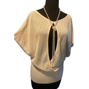 Cache Pink Knit Peek A Boo Faux Wrap Top New Metallic Kissed Plunging V NWT $118